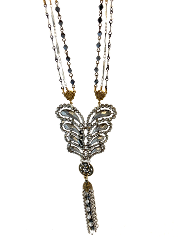 Cut Steel Tasseled Necklace - Feathered Buckle