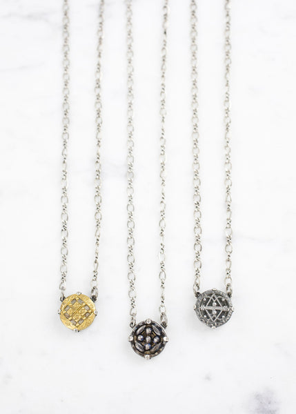 Silver solitaire Antique Button Necklace